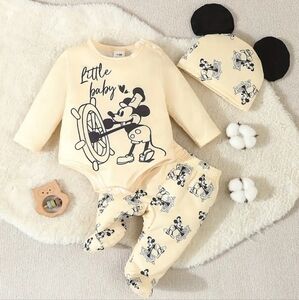 3PC Boy's Fashionable Cartoon Mouse Pattern Print Long Sleeve Trouser Set